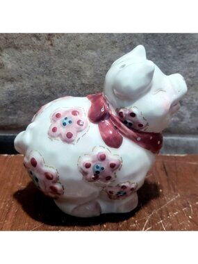 Vintage Ceramic Pig Salt Shaker Floral Pink Scarf